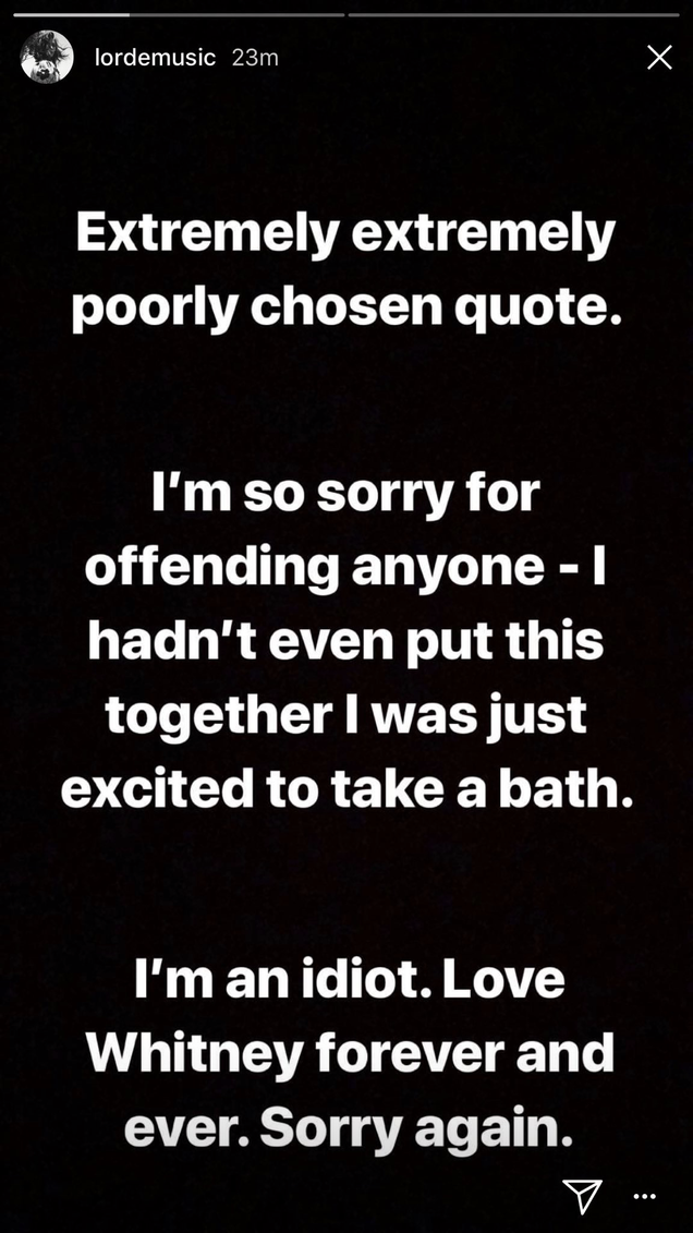 Illustration for article titled Lorde Was Not Referencing Whitney's Death When She Sang 'I Will Always Love You' to Her Bathtub